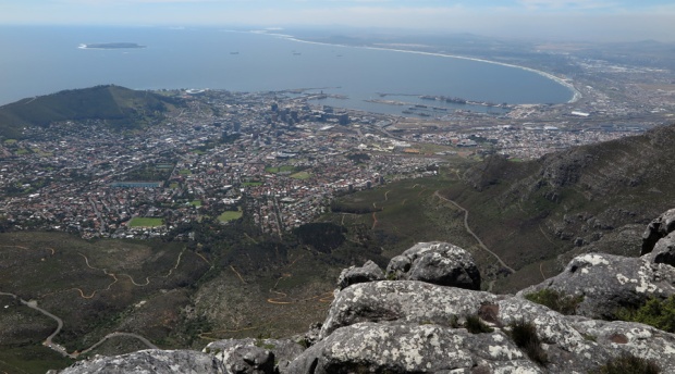 Cliff-edge view over downtown Cape Town.